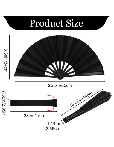 Paquete de 4 Abanicos Plegables de Mano MBAIYO 65 cm Negro