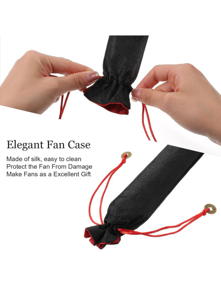 Paquete de 4 Abanicos Plegables de Mano MBAIYO 65 cm Negro