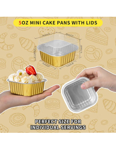 Tazas de Hornear Cuadradas HEYYUMI 50pcs 150ml Aluminio 2