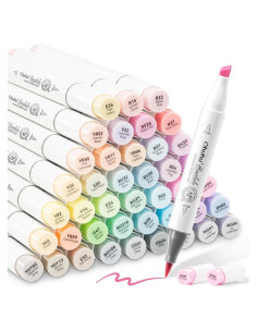Marcadores Pastel Ohuhu 48 Colores Doble Punta Pincel y Cincel
