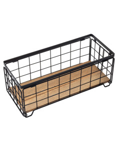 Cesta de Almacenamiento TIEYIPIN de Alambre y Madera - Negro