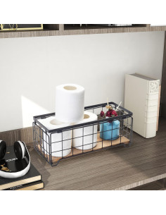 Cesta de Almacenamiento TIEYIPIN de Alambre y Madera - Negro 2