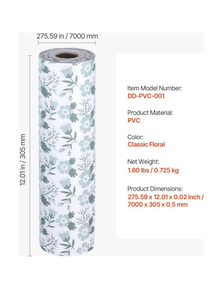Forro de Cajón y Estante VEVOR Floral 7.01 m Antideslizante