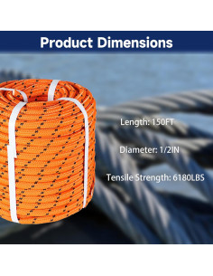 Cuerda de Rigging de Poliéster 1/2" 150 Pies Elfinrm Naranja 2