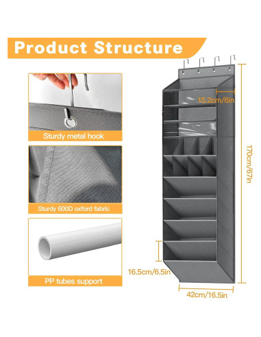 Organizador de zapatos colgante LEHKG 8 estantes gris