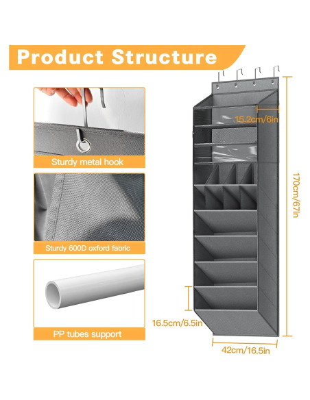 Organizador de zapatos colgante LEHKG 8 estantes gris