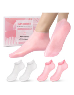 Calcetines Hidratantes de Silicona Aluroice - 2 Pares Rosa y Blanco