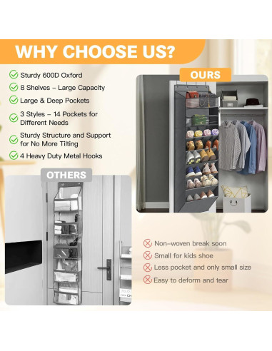 Organizador de zapatos colgante LEHKG 8 estantes gris