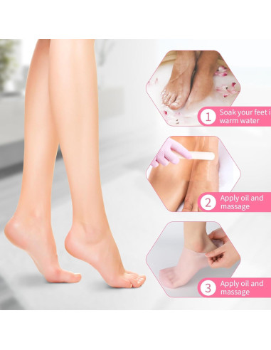 Calcetines Hidratantes de Silicona Aluroice - 2 Pares Rosa y Blanco