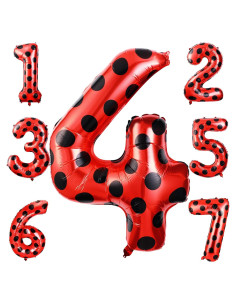 Globo Número 4 Mariquita 101.6 cm Decoración Cumpleaños