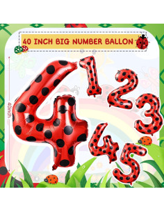 Globo Número 4 Mariquita 101.6 cm Decoración Cumpleaños 2