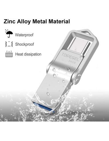 TOPESEL 64GB Unidad Flash USB C y USB A 3.0 Impermeable