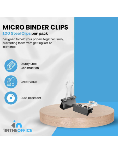 Clips de Encuadernación Micro 1EnLaOficina Negro 100 Unidades
