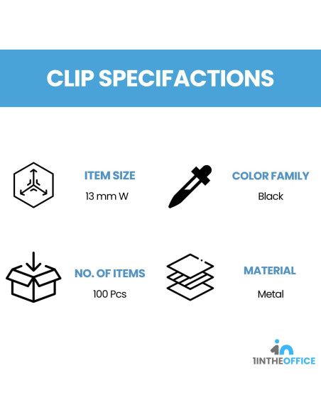 Clips de Encuadernación Micro 1EnLaOficina Negro 100 Unidades