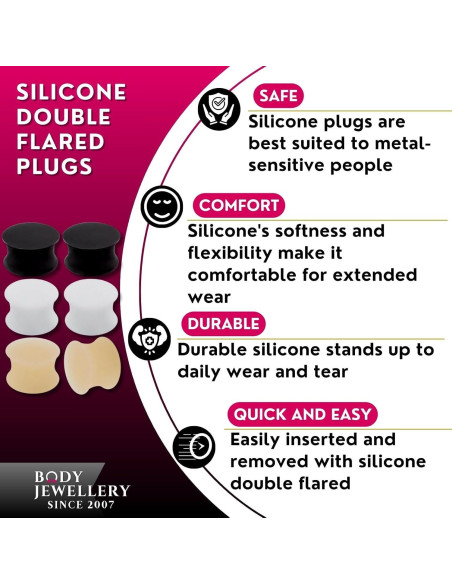 3 Pares Tapones de Silicona Doble Flare Bodyjewellery 18mm