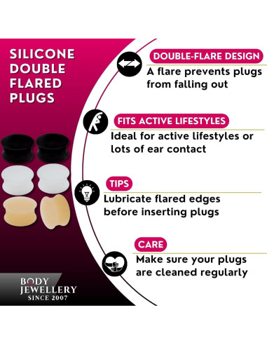3 Pares Tapones de Silicona Doble Flare Bodyjewellery 18mm
