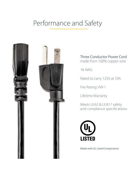 Cable de Alimentación AC StarTech.com 10 pies 18AWG 10A 125V