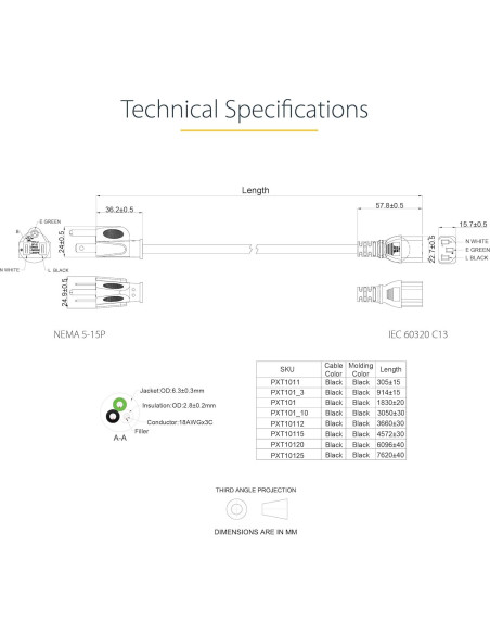 Cable de Alimentación AC StarTech.com 10 pies 18AWG 10A 125V