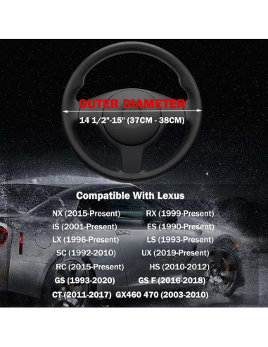 Funda de Volante SZYUCHEN para Lexus 14.5-15" Cuero Negro