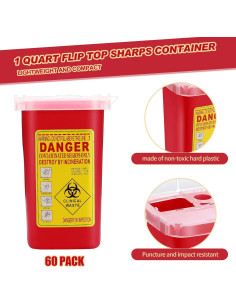 Contenedor de Desechos Punzantes Nuogo 60 Pcs 1 Quart Rojo 2