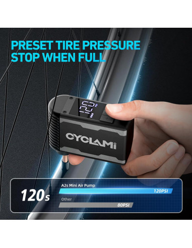 Bomba de Bicicleta Eléctrica CYCLAMI A2S 120PSI con Manómetro