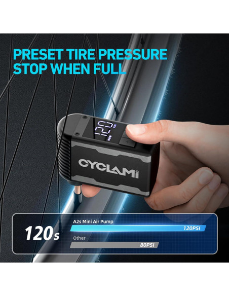 Bomba de Bicicleta Eléctrica CYCLAMI A2S 120PSI con Manómetro