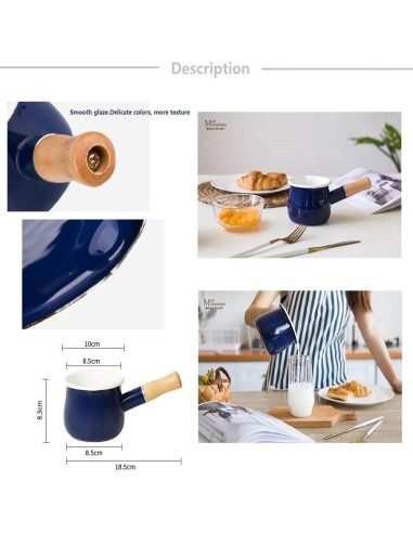 Olla de Leche Esmalte YumCute Home 0.5L Azul con Mango Madera