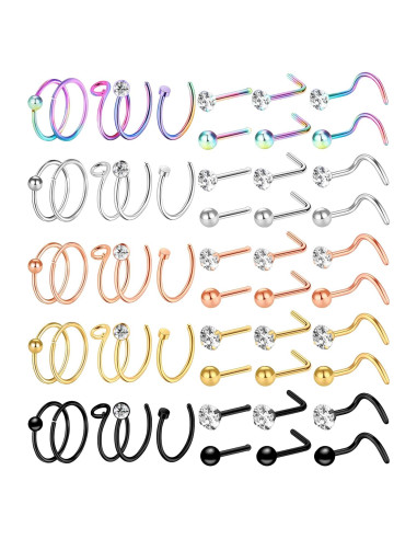Set de 55 Aros de Nariz y Studs 20G ONESING - Acero Inoxidable