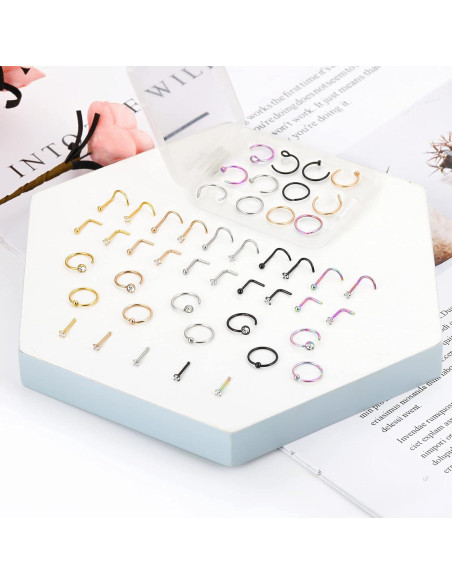Set de 55 Aros de Nariz y Studs 20G ONESING - Acero Inoxidable