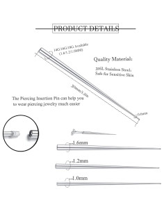Kit de Piercing Besteel 3 Pcs Acero Quirúrgico 14G 16G 18G 2