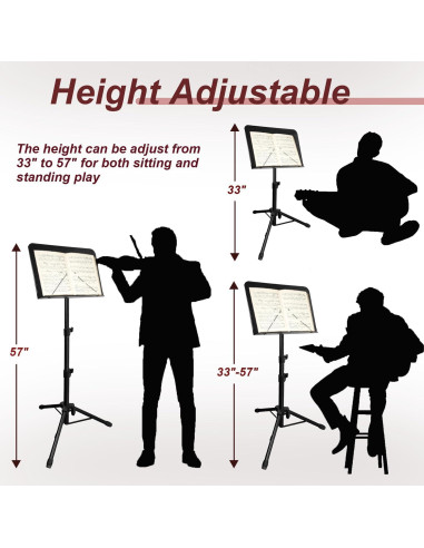 Soporte de Partituras Ajustable Metal 33-144 cm con Bolsa