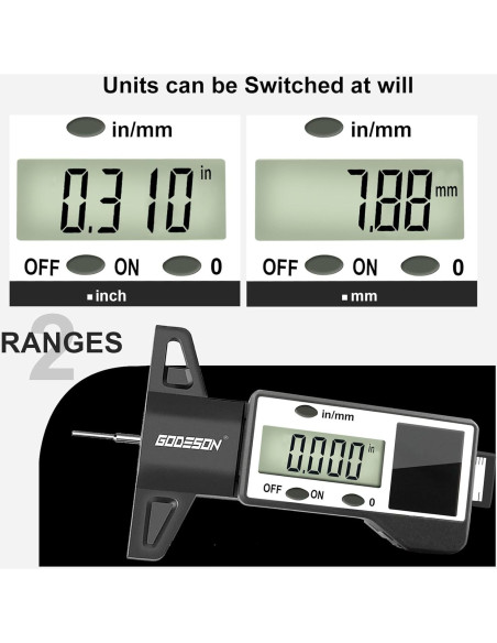 Medidor Digital de Profundidad de Banda de Rodadura GODESON - Universal