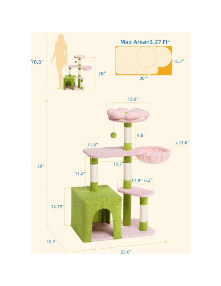 Árbol para Gatos Aechonow Floral 104.6 cm con Cueva Grande