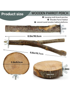 8 Perchas de Madera Natural para Aves CZWESTC - 15 cm 2