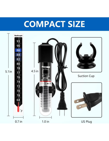Calentador de Acuario FREESEA 25W Sumergible para Betta