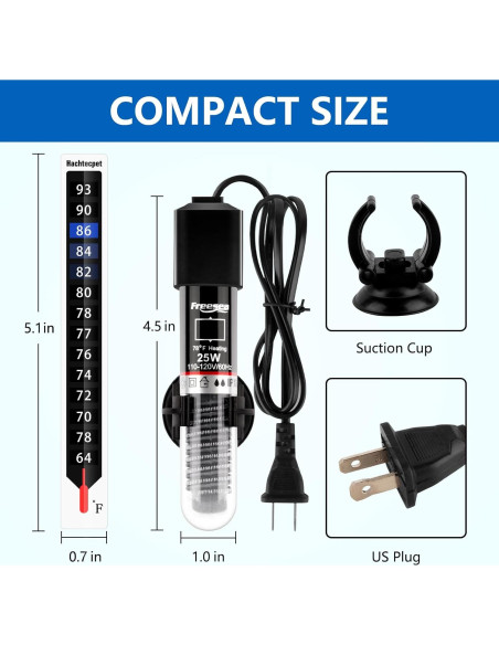 Calentador de Acuario FREESEA 25W Sumergible para Betta