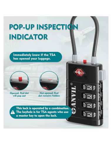 Candado de Maleta ANVIL TSA008 4 Dígitos Negro