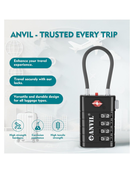 Candado de Maleta ANVIL TSA008 4 Dígitos Negro