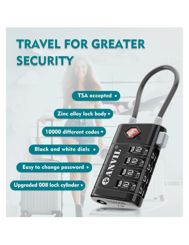 Candado de Maleta ANVIL TSA008 4 Dígitos Negro