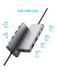 Adaptador Multiport USB C 9 en 1 RSHTECH HDMI 4K 100W 2