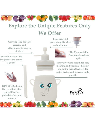 Bolsas Reutilizables de Silicona FAMILY FRUITS 2 Unidades Elefante