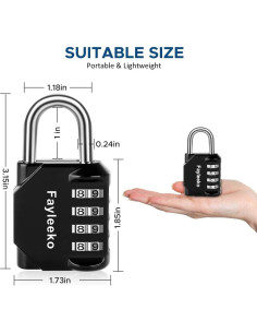 Candado de Combinación Fayleeko 4 Dígitos Negro Reajustable 2