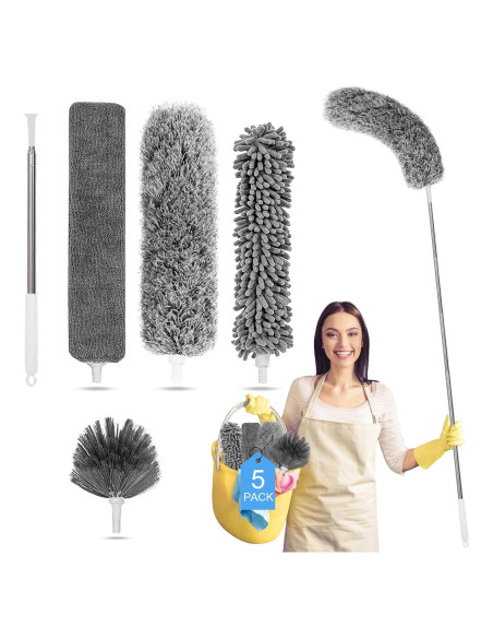 Kit de Plumeros Tiumso 5 en 1 Extensible 254 cm Microfibra