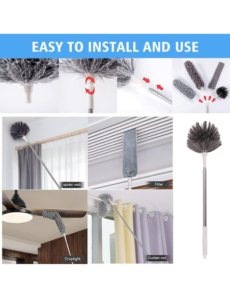 Kit de Plumeros Tiumso 5 en 1 Extensible 254 cm Microfibra