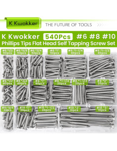 Kit de Tornillos Autoperforantes K Kwokker 540 Pcs Acero Inoxidable 2