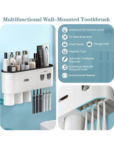 Dispensador Automático de Pasta de Dientes BHeadCat con 3 Tazas 2