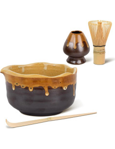 Juego de Matcha Hecho a Mano Roperu - Cerámica y Bambú 4 Piezas 2