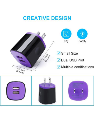 Cargador de Pared USB Doble Sidpro con Cable Tipo C 1.83m