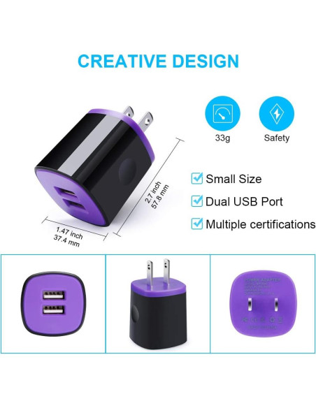 Cargador de Pared USB Doble Sidpro con Cable Tipo C 1.83m