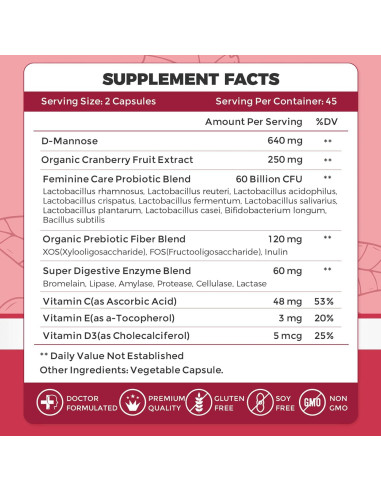 Suplemento Urinario ZEBORA para Mujeres - 90 Cápsulas Probioticos